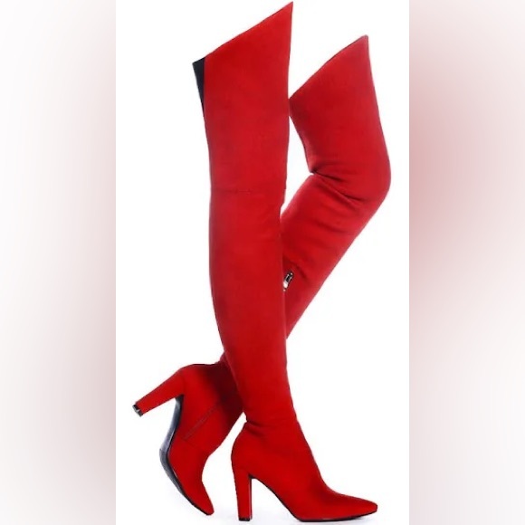 New womens Sz 6.5 over the knee high heels red suede sexy party boots - Picture 7 of 10